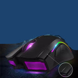 Wired gaming mouse with ergonomic design and RGB lighting for precision and speed in gaming.