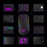 Wired gaming mouse with ergonomic design and RGB lighting for precision and speed in gaming.