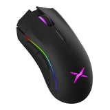 Wired gaming mouse with ergonomic design and RGB lighting for precision and speed in gaming.